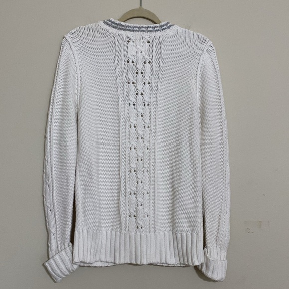 Vintage Old Navy White Cable Knit Cardigan women XL grandpa Y2K cozy Thick goth - Picture 5 of 8